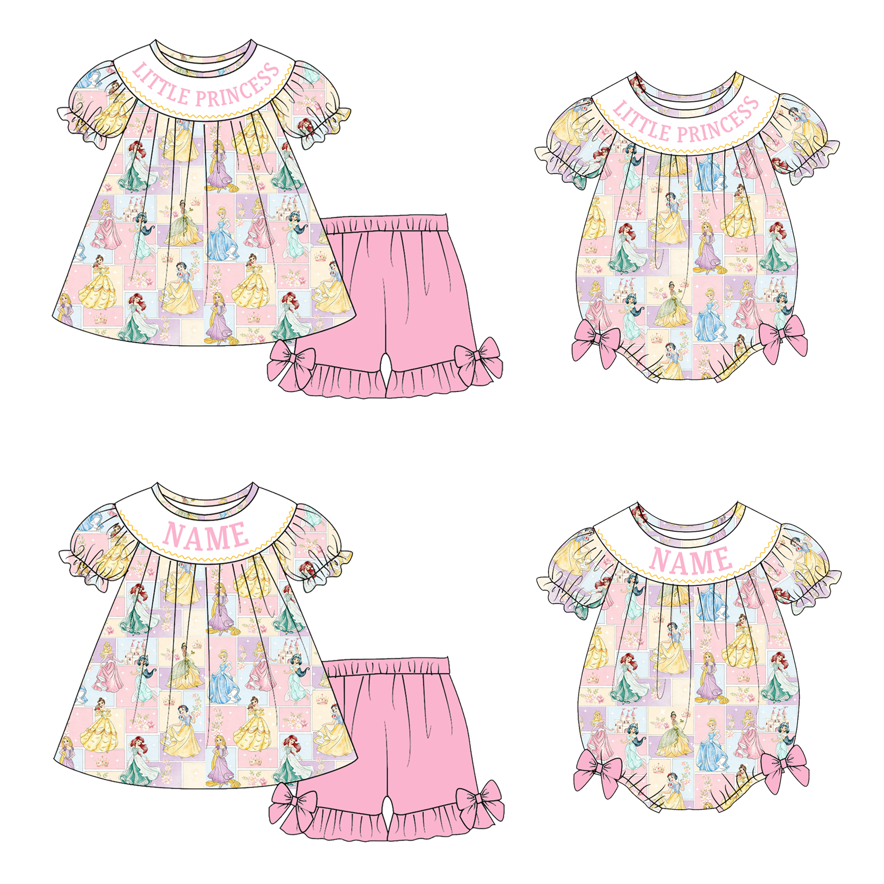 (Pre Order)Sisters Spring&Summer Princess Embroidery Smocked Shorts Set&Romper