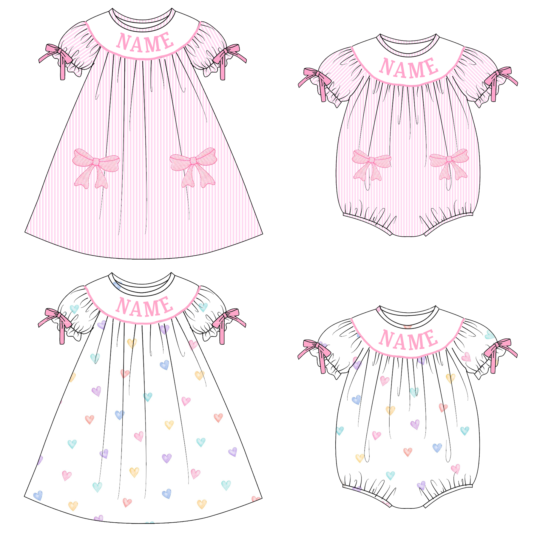 (Pre Order)Sisters Valentine's Day Embroidery Smocked Dress&Romper