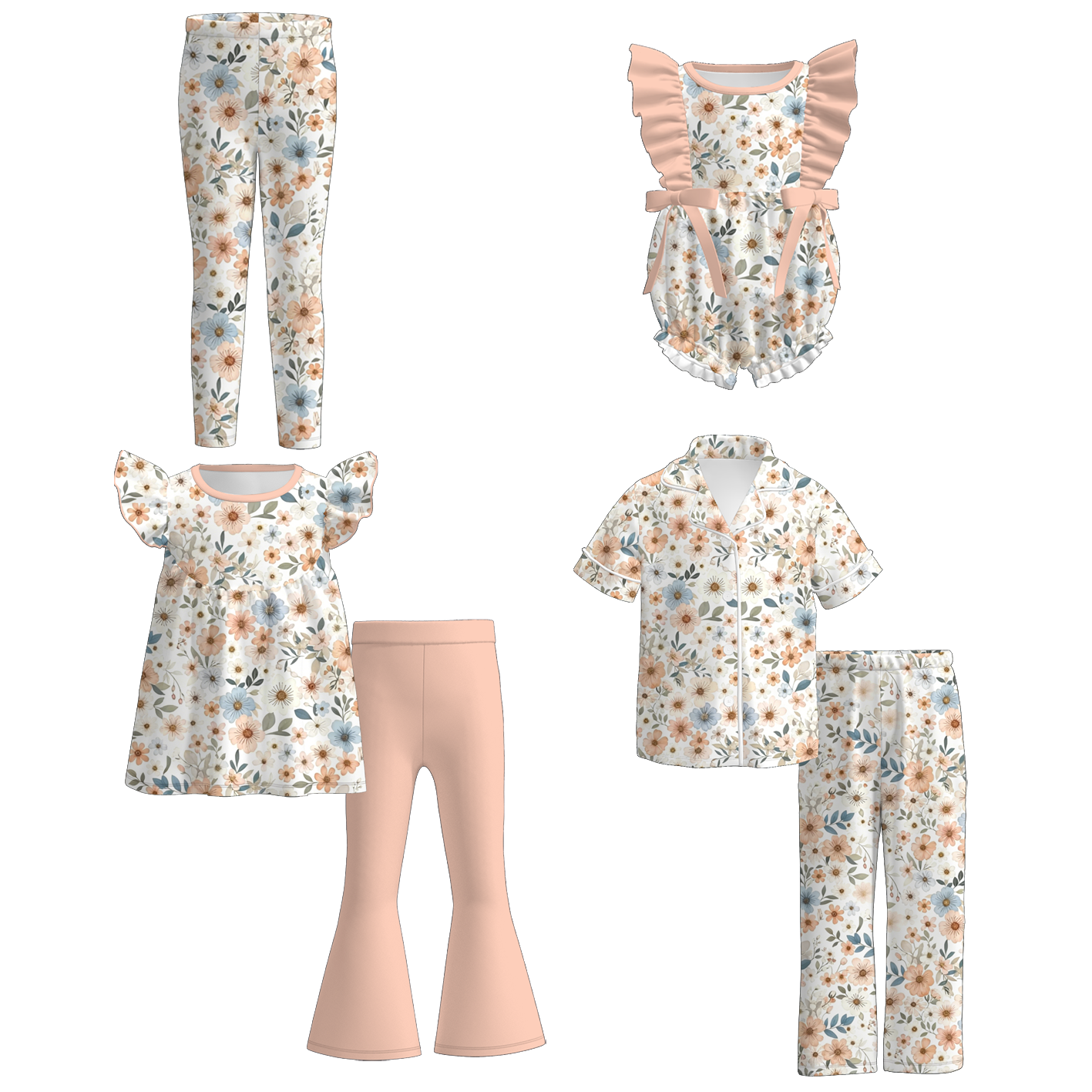 (Pre Order+Prepack Zone)Sisters Fall Coral Floral Print Dress,Set,Pants&Romper