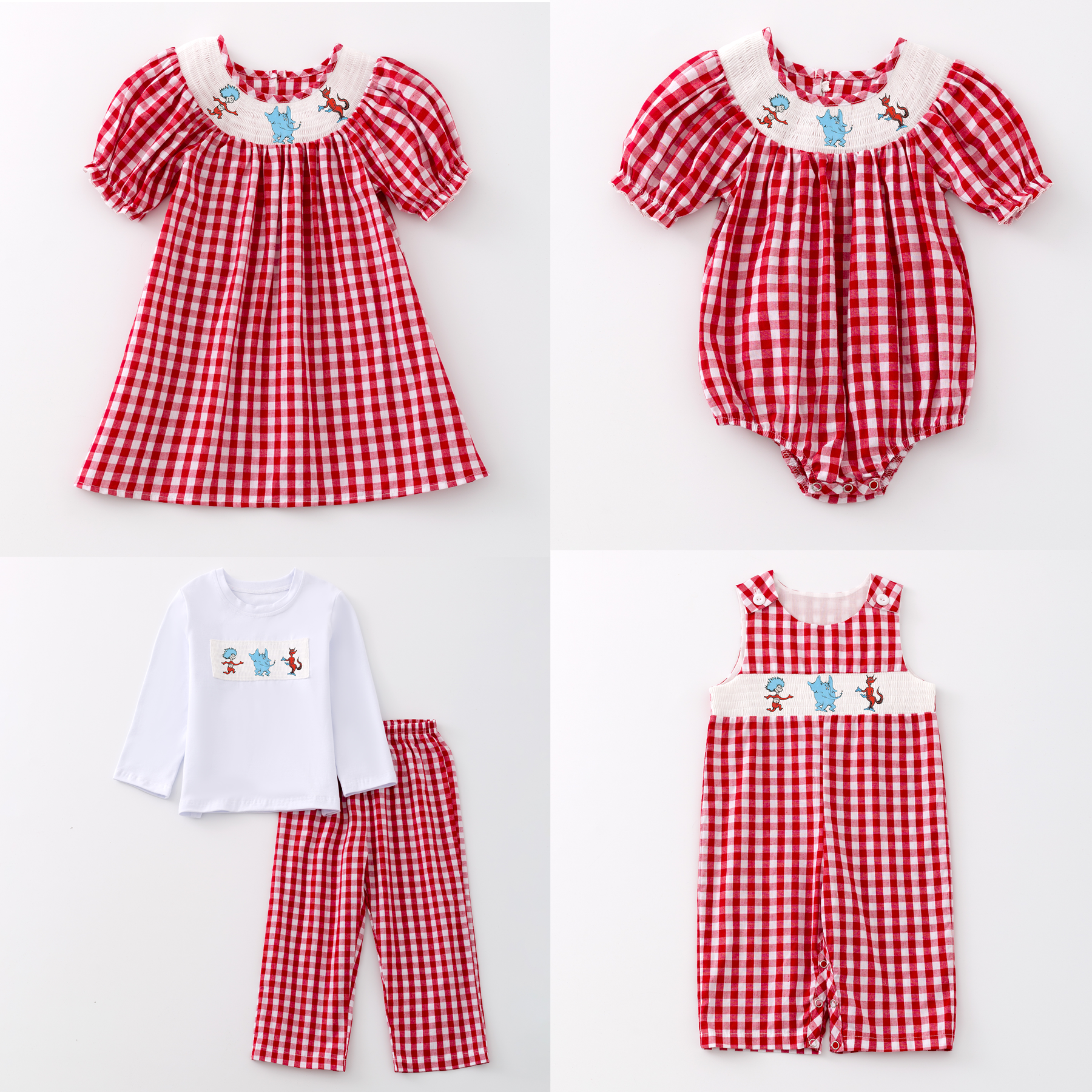 (Pre Order)Girls and Boys DR SEUSS Embroidery Smocked Dress Romper Outfit