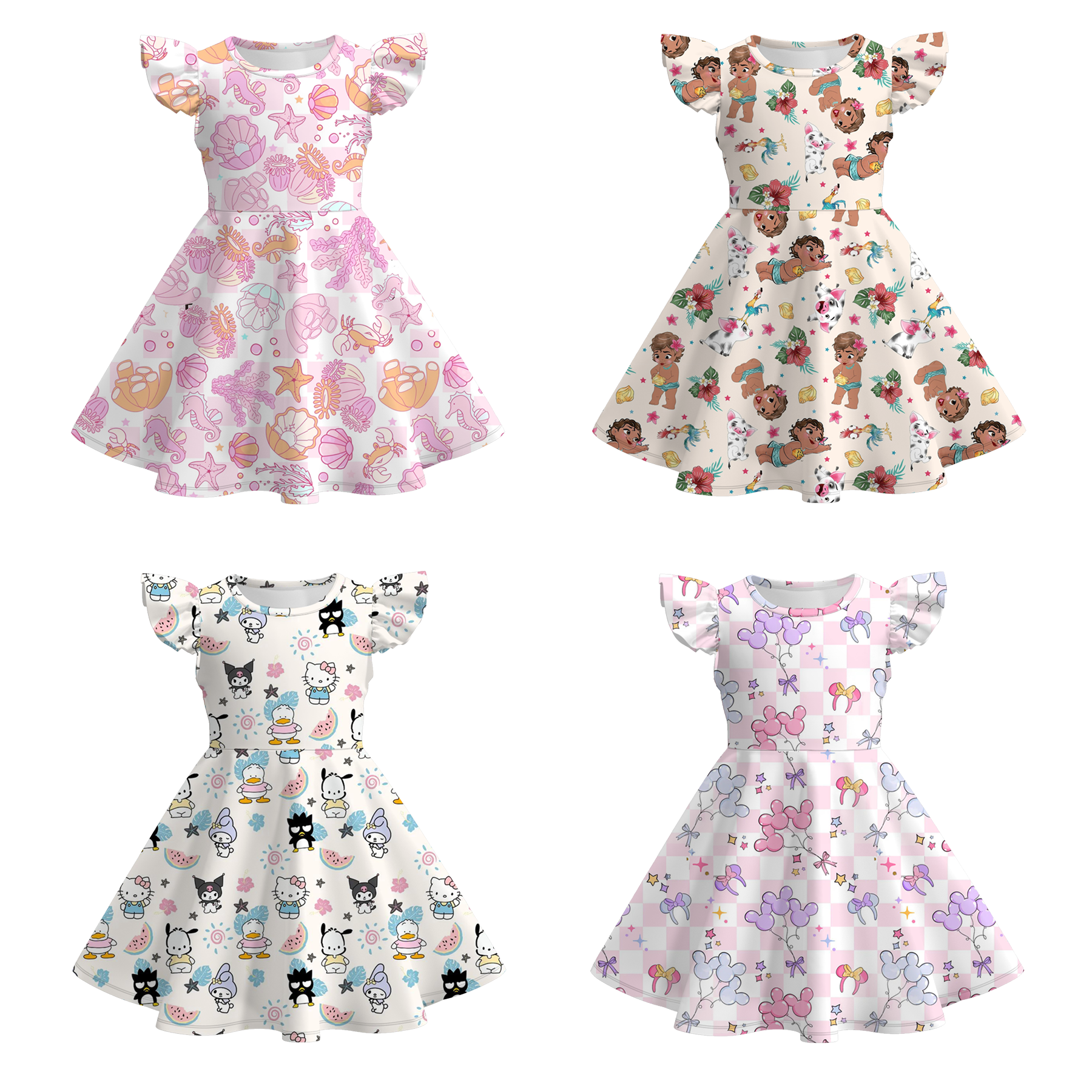 (Pre Order)Girls Spring and Summer Cartoon Print Dress