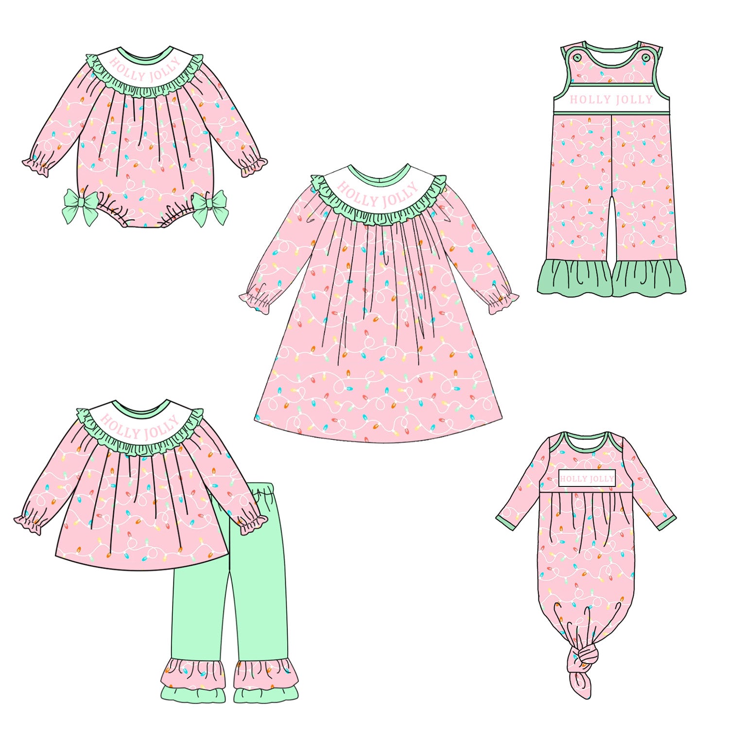 (Pre Order)Sisters Christmas Embroidery Smocked Dress,Set&Romper