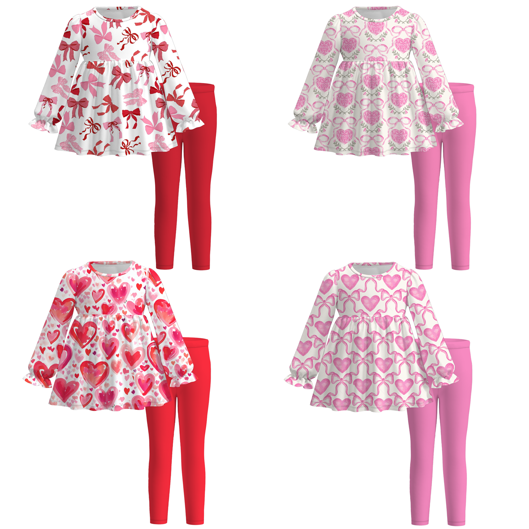 (Pre Order)Girls Valentine's Day Print Outfit Set