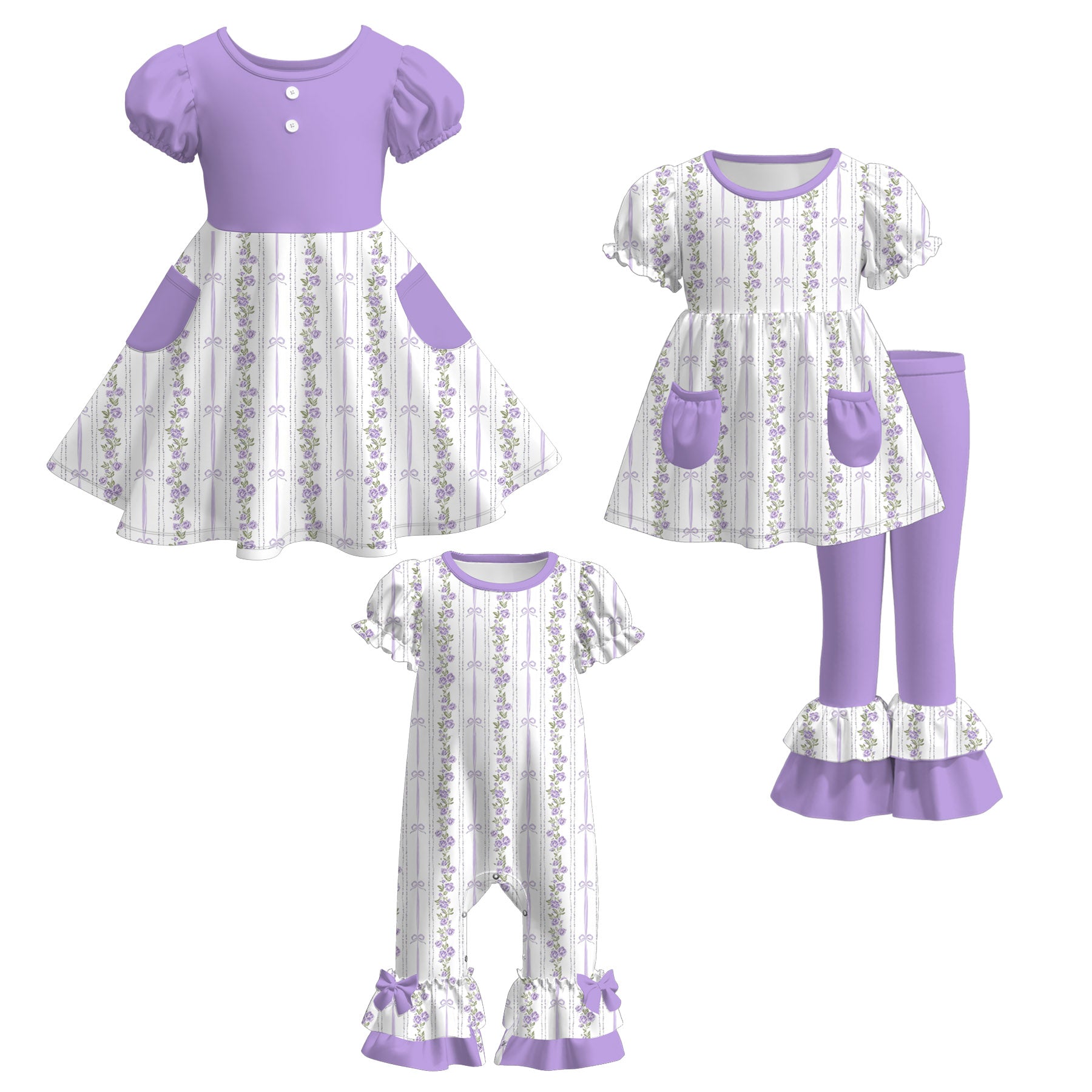 (Pre Order)Sisters Spring Lavender Print Dress,Set&Romper
