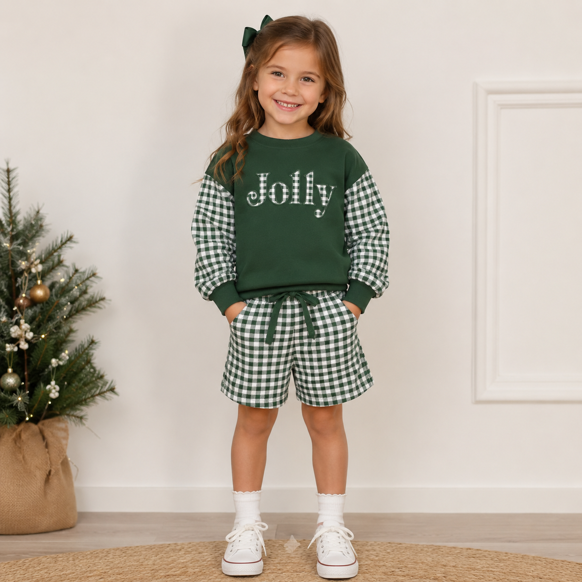 (Weekly Pre-Order)Girls Christmas Print Shorts Set(Ends 9.27)