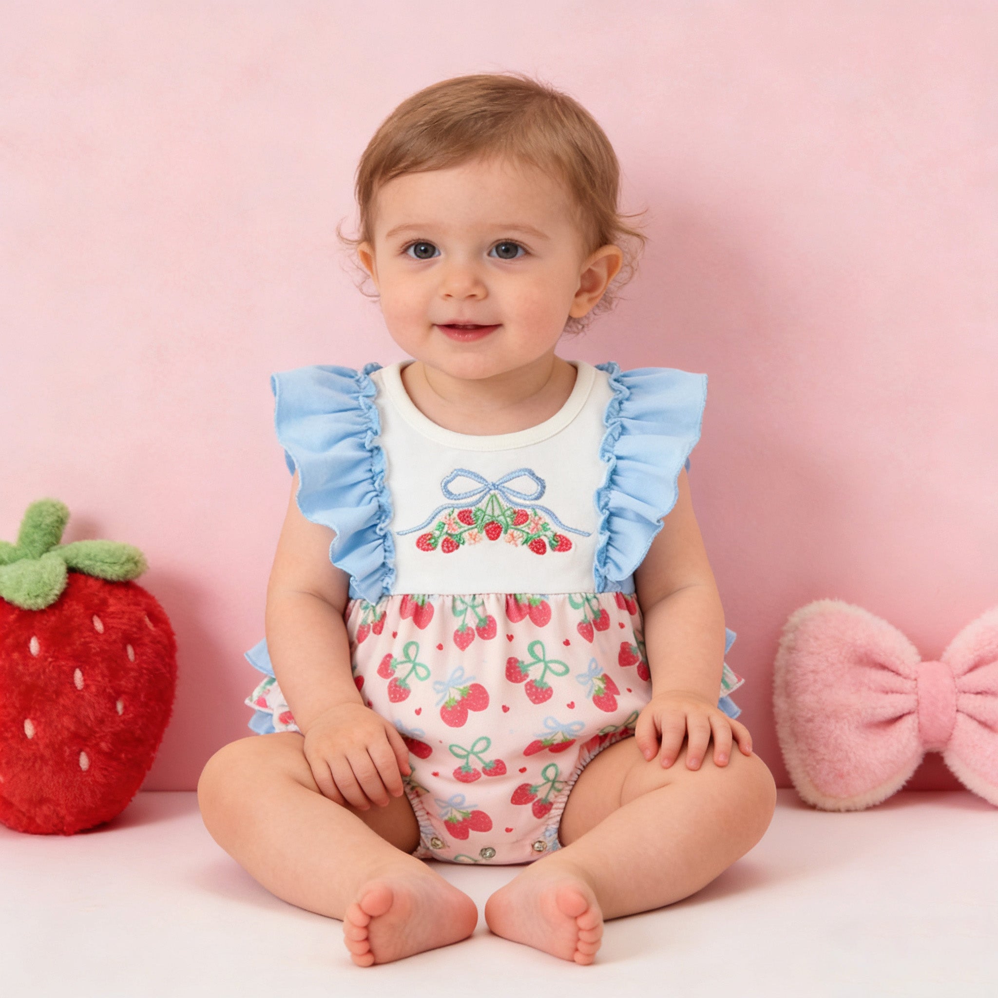 (In Stock)Girls Spring&Summer Strawberry Embroidery Dress&Romper