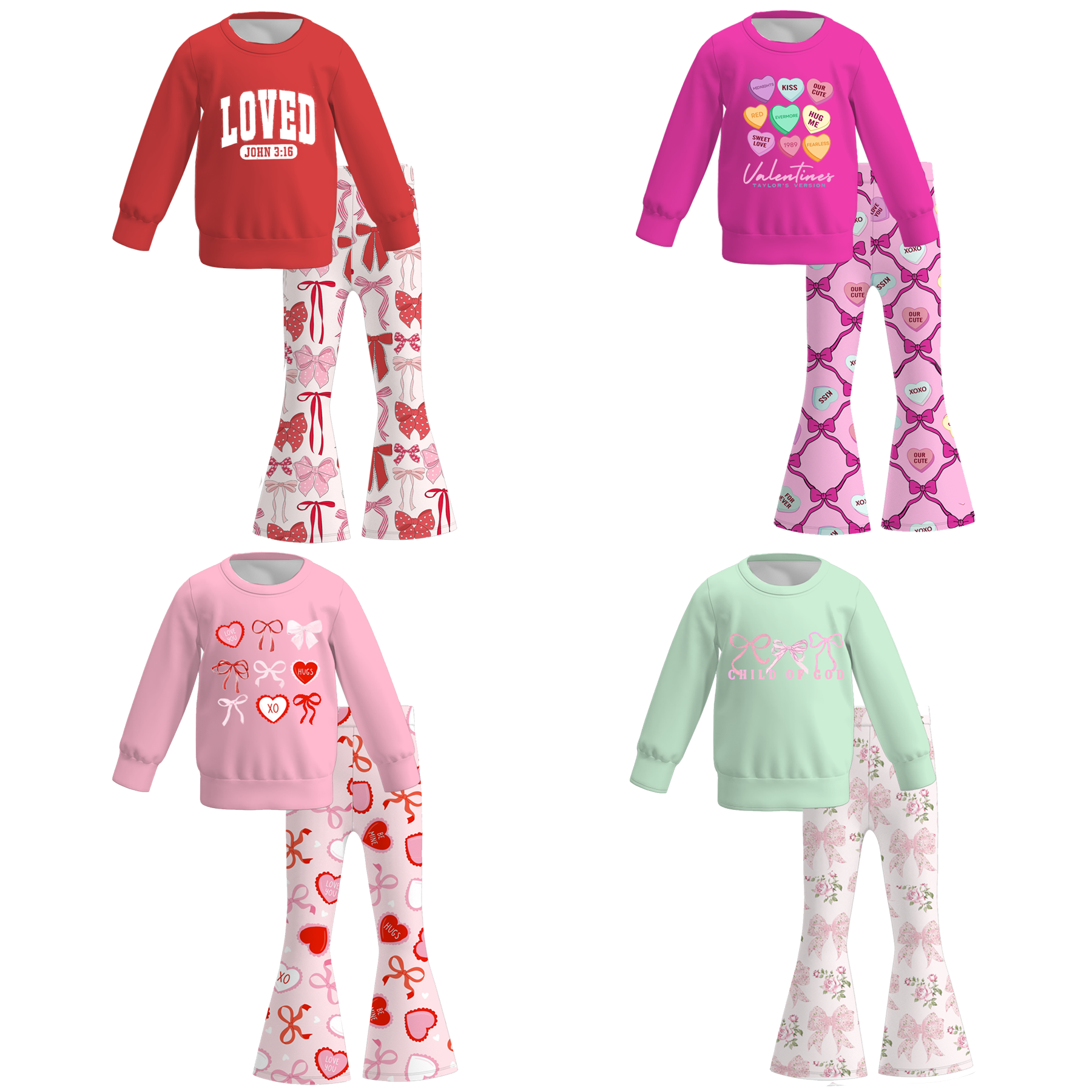 (Pre Order)Girls Valentine's Day Print Sweatshirt Bell Pants Set