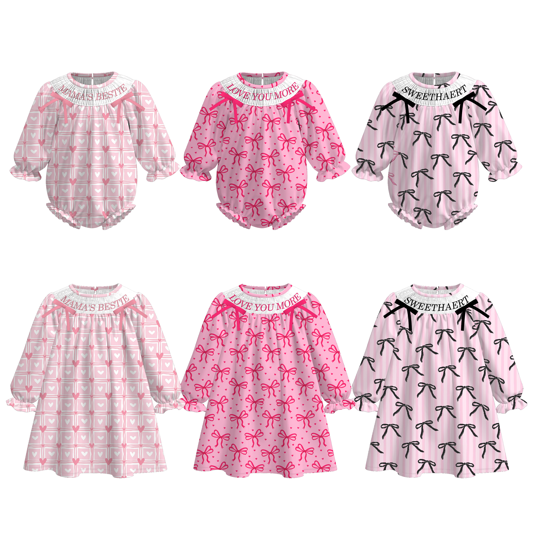 (Pre Order)Sisters Valentine's Day Embroidery Smocked Dress&Romper
