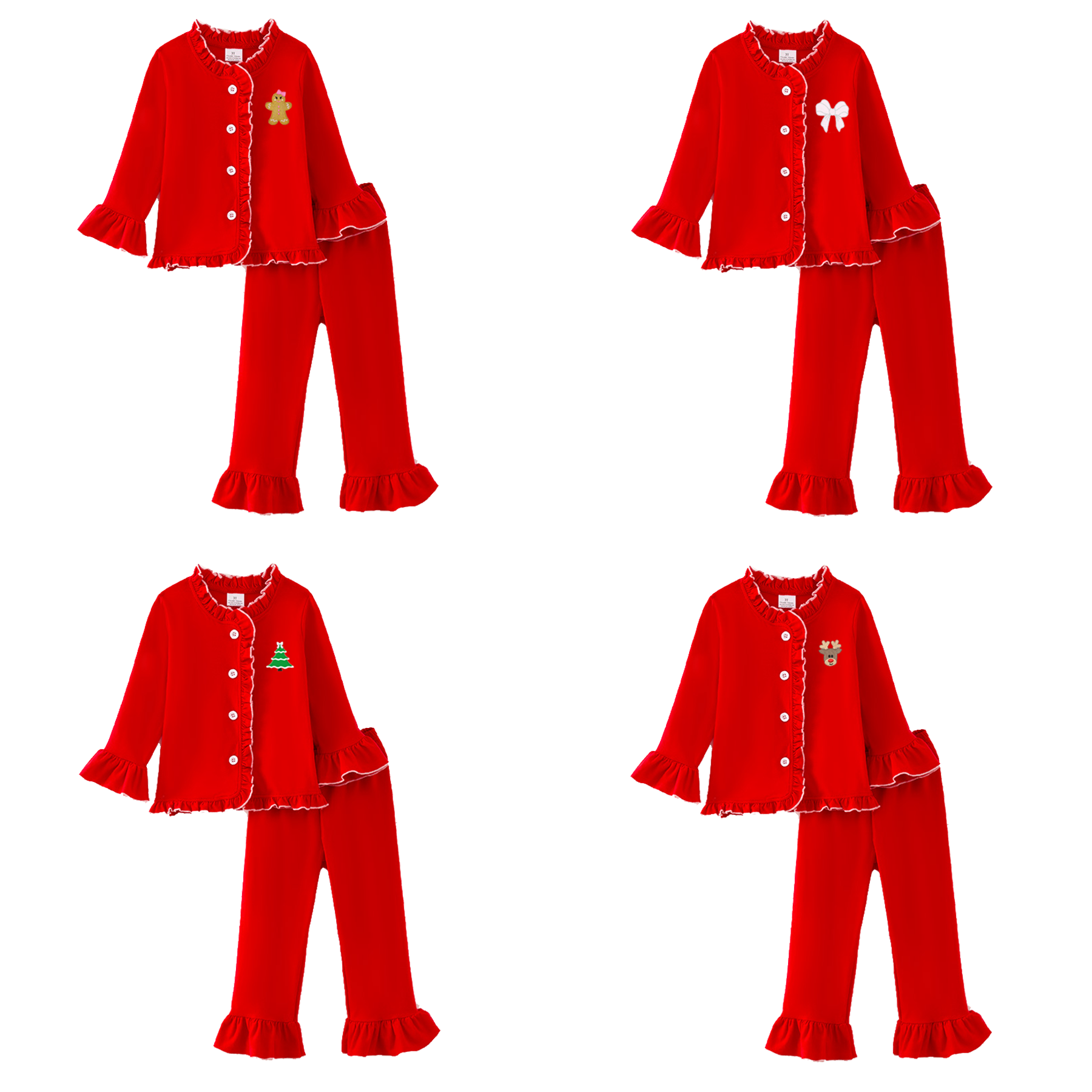(Pre Order)Girls Christmas Embroidery Cotton Pajamas
