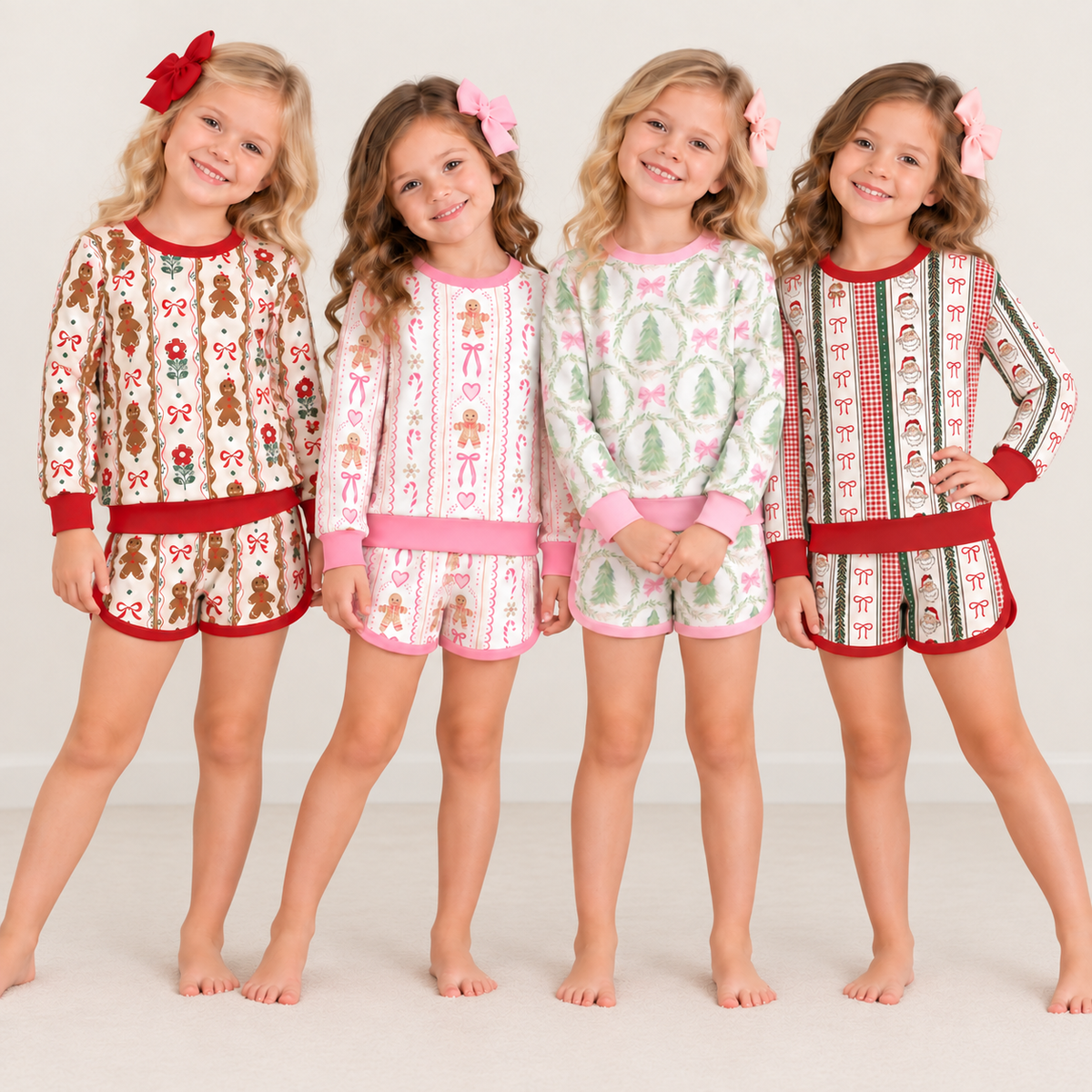 (Weekly Pre-Order)Girls Christmas Print Shorts Set(Ends 10.6)