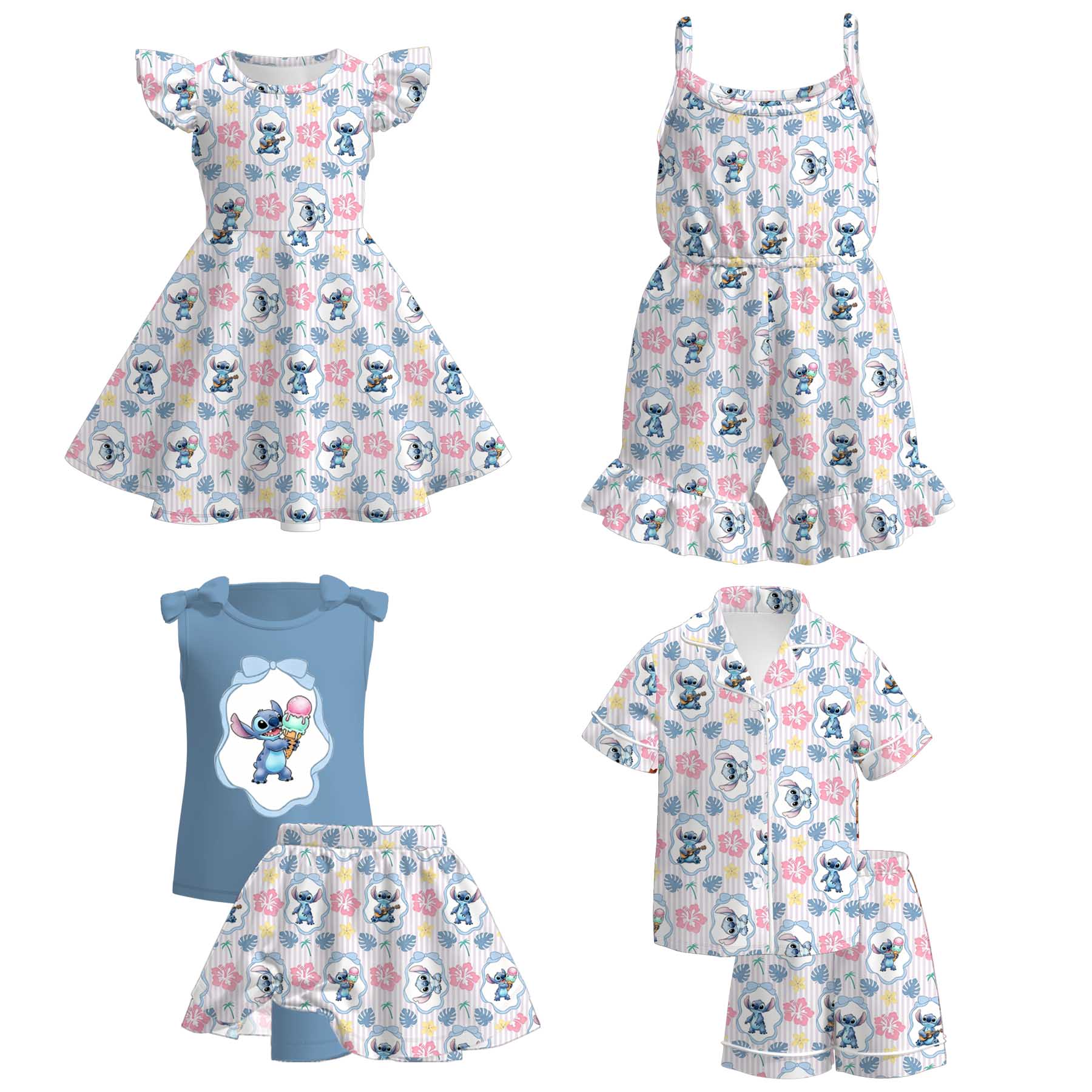 (Pre Order+Prepack Zone)Girls Cartoon Print Dress,Set&Jumpsuit(Mix Size)