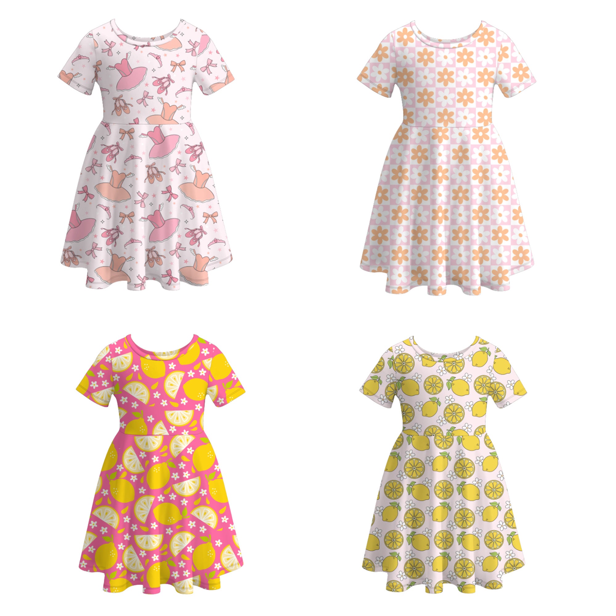 (Pre Order)Girls Lemon Flower Ballet Print Twirl Dress