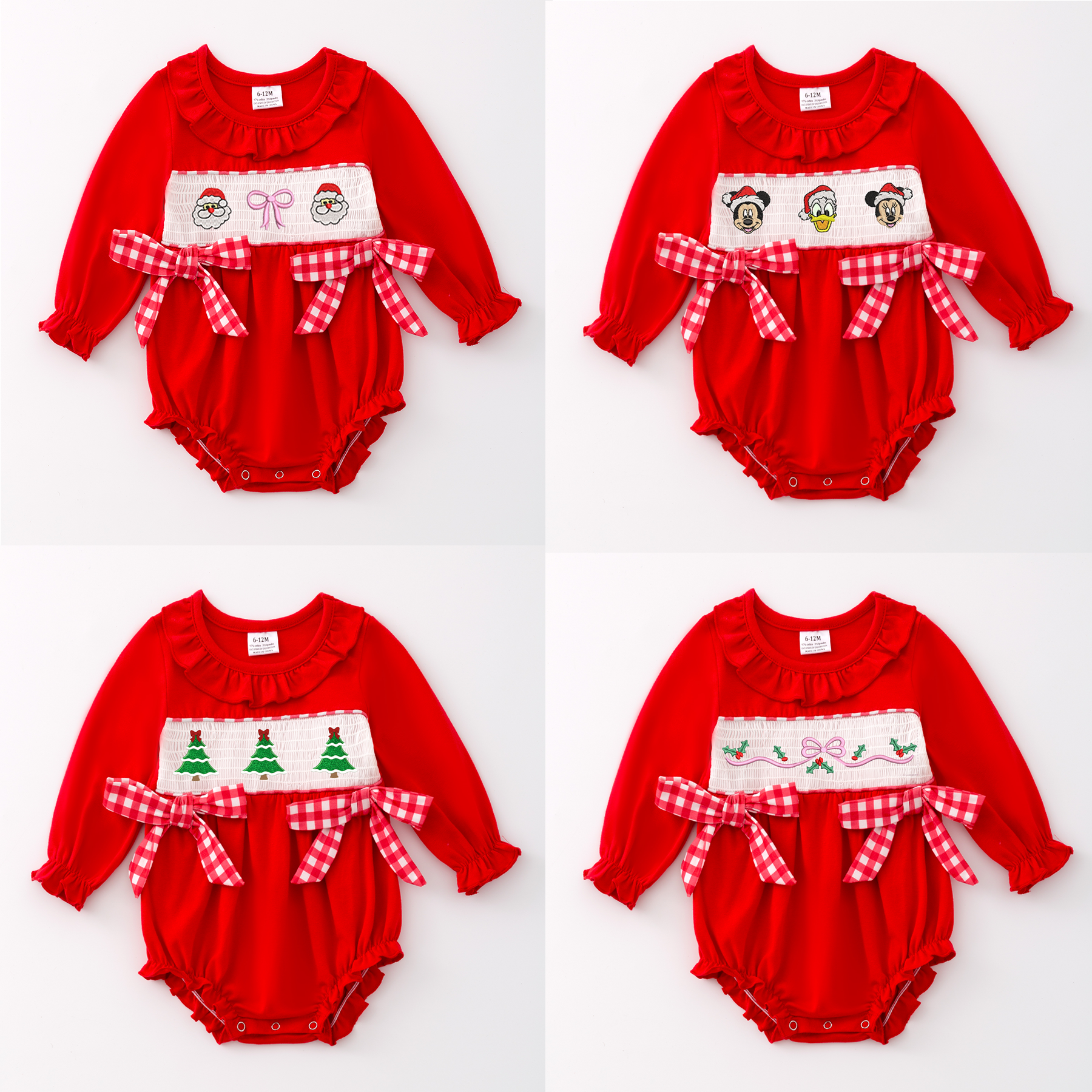 (Pre Order)Baby Girls Christmas Embroidery Smocked Romper