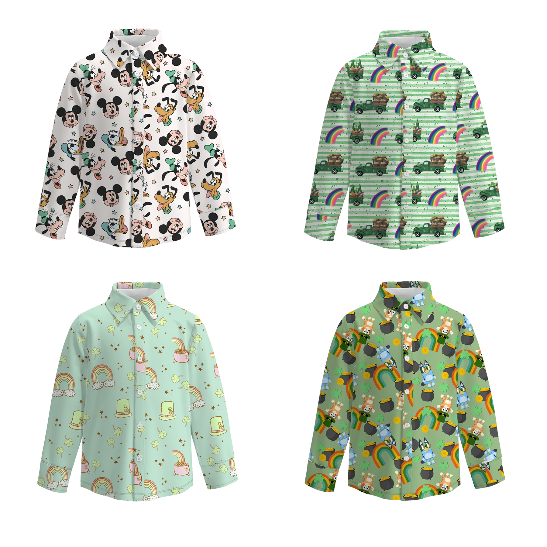 (Pre Order)Boys St.Patrick's Day Shamrock Print Four-way Stretch Shirt
