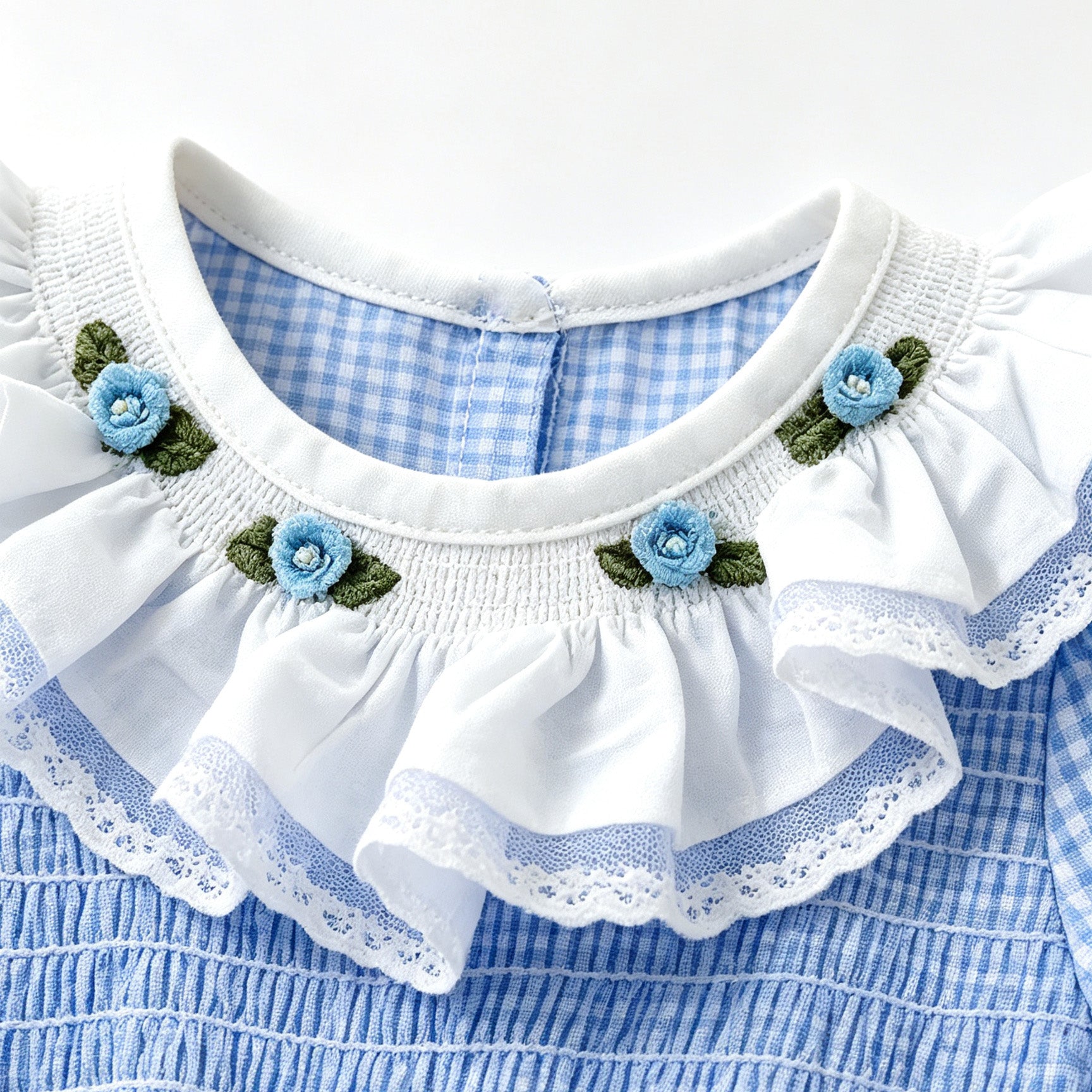 (In Stock)Girls Fall Smocked Blue Plaid Cotton Dress