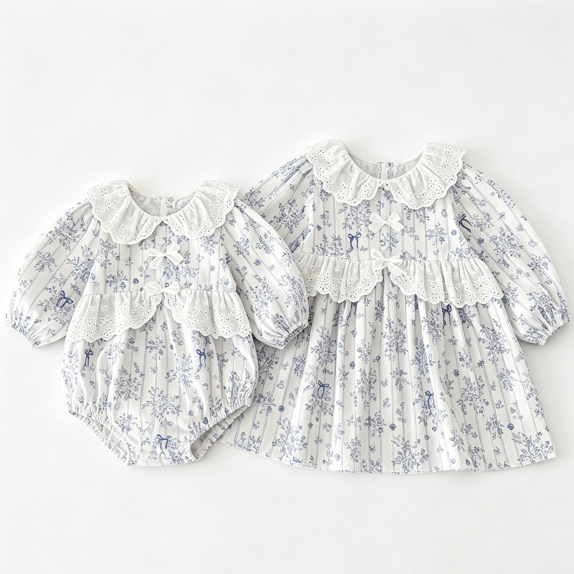 (Pre Order 2 Weeks)Sisters Fall Floral Print Lace Ruffle Dress&Romper