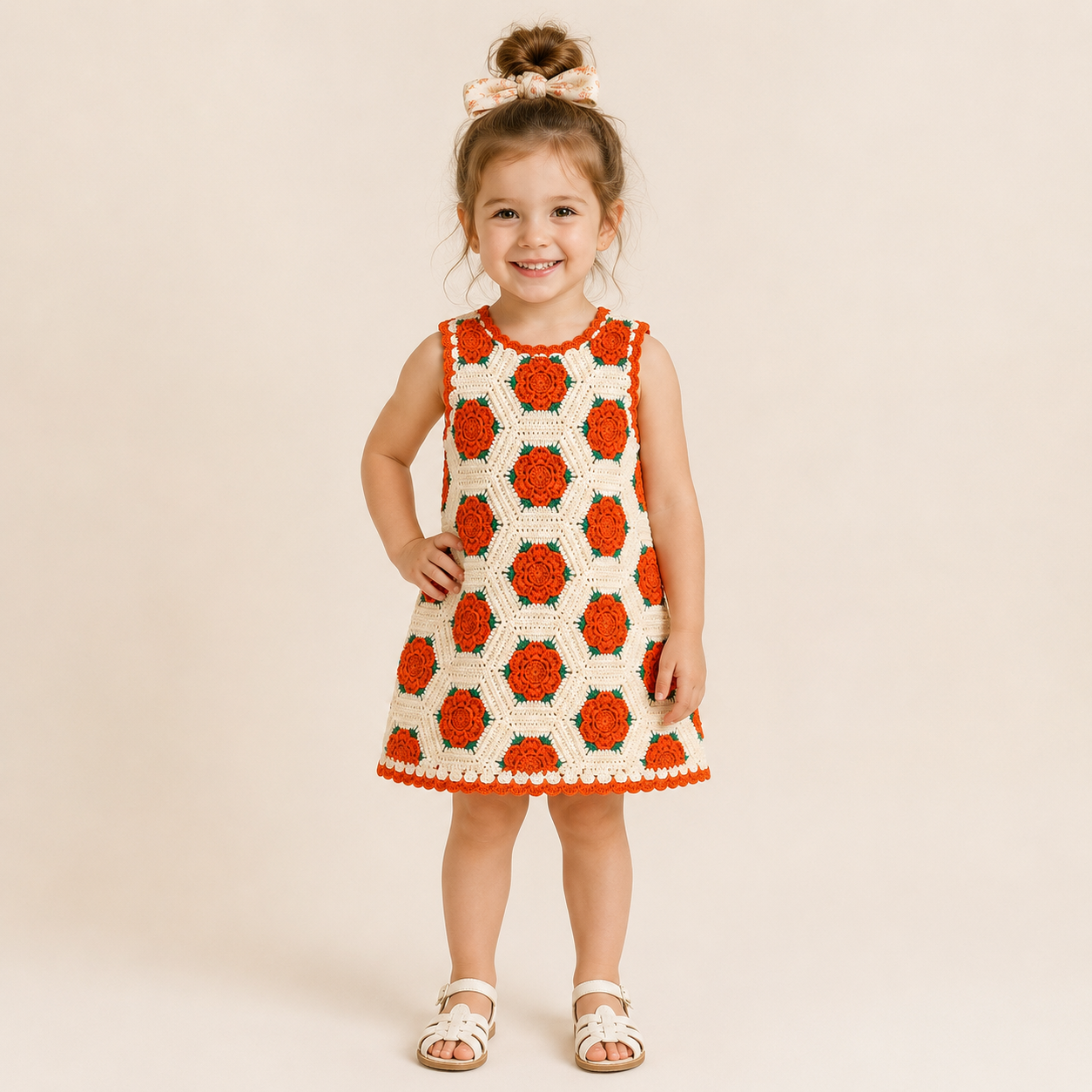 (Pre Order 2 Weeks)Girls Granny Square Crochet Dress