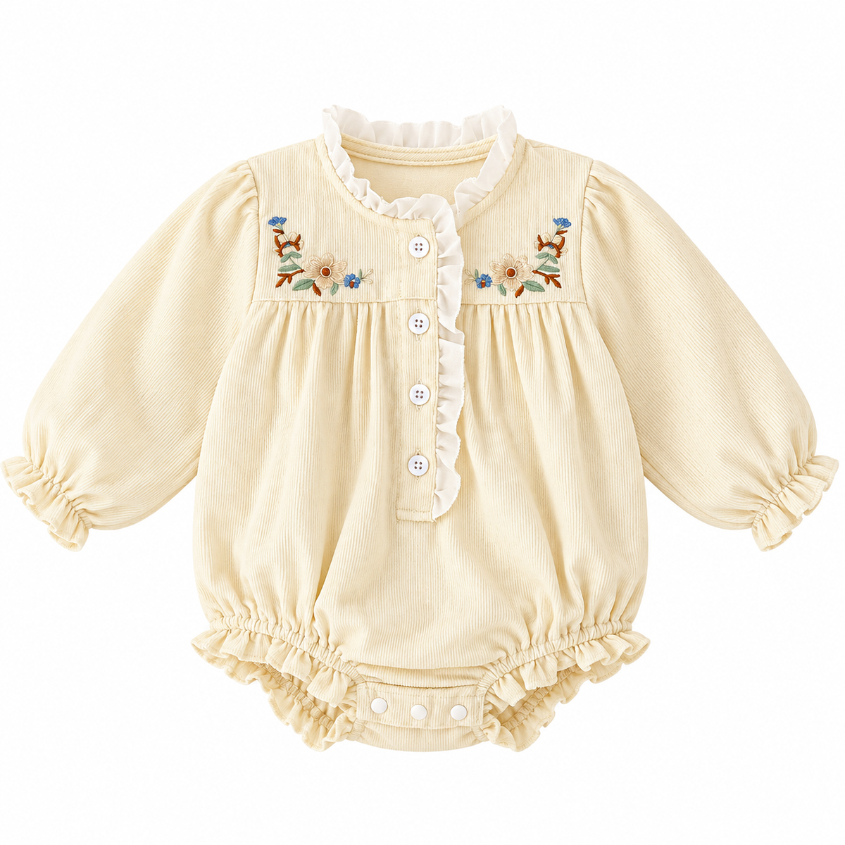 (Pre Order 2 Weeks)Toddler Girls Fall Embroidery Corduroy Romper