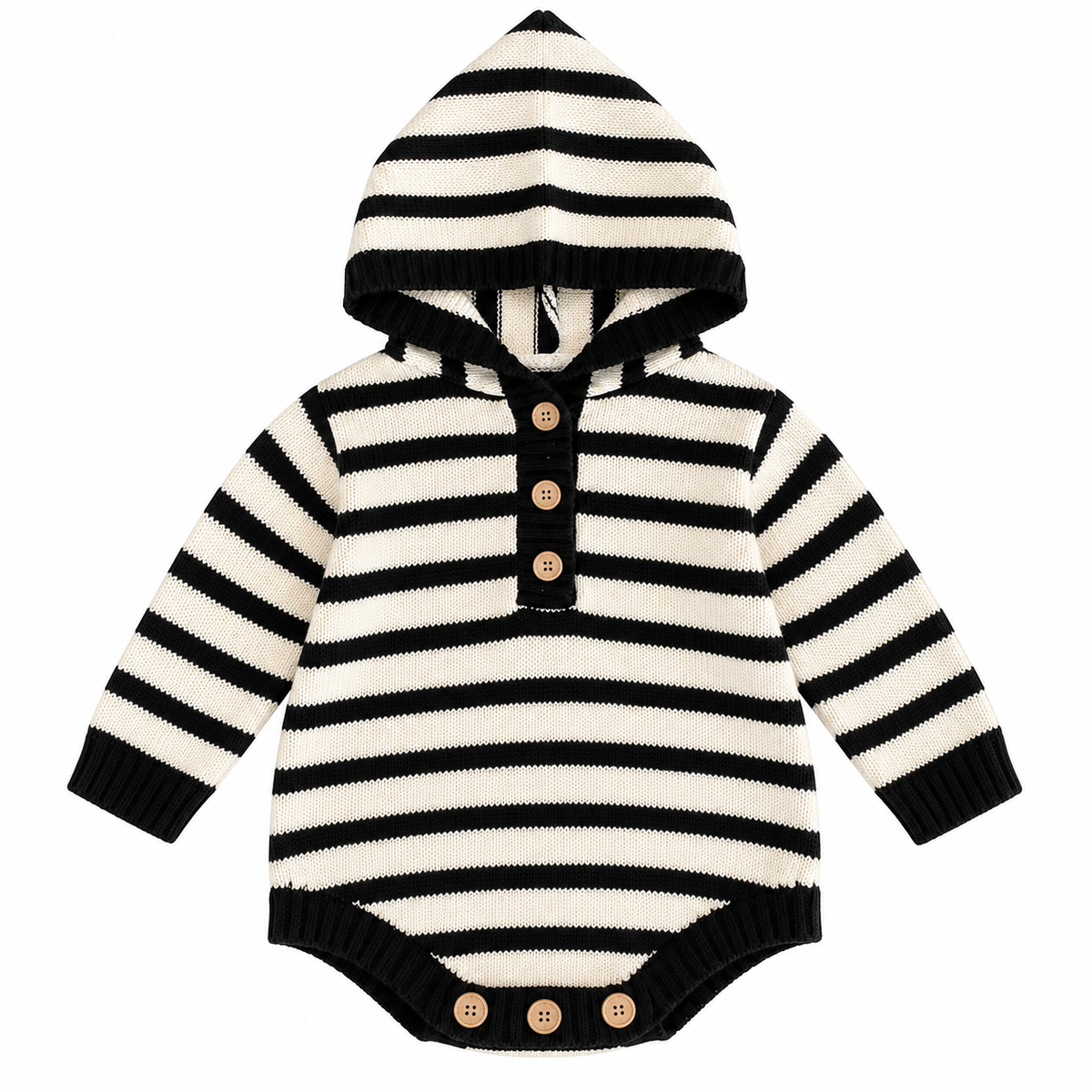 (Pre Order 2 Weeks)Toddler Kids Knitted Striped Hooded Sweater Romper