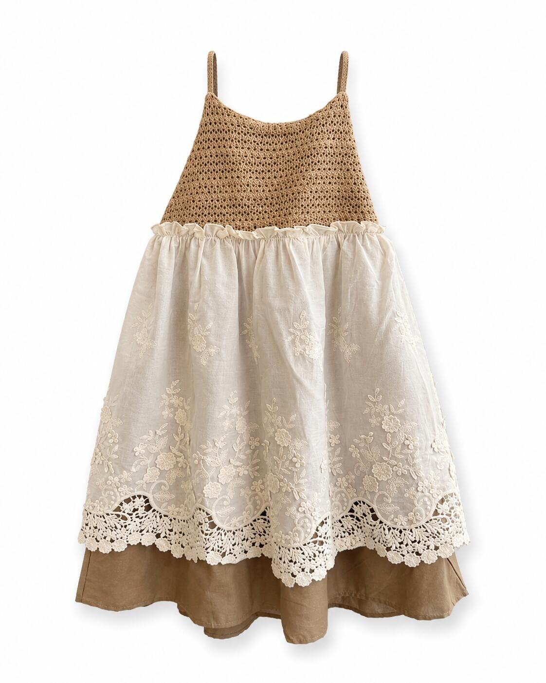 (In Production)Girls Summer Ruffled Lace Slip Dress