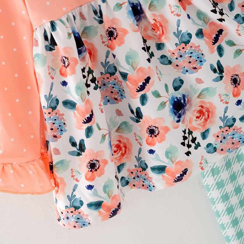 (In Stock G26-05-01)Girls Orange Floral Print Outfit Set