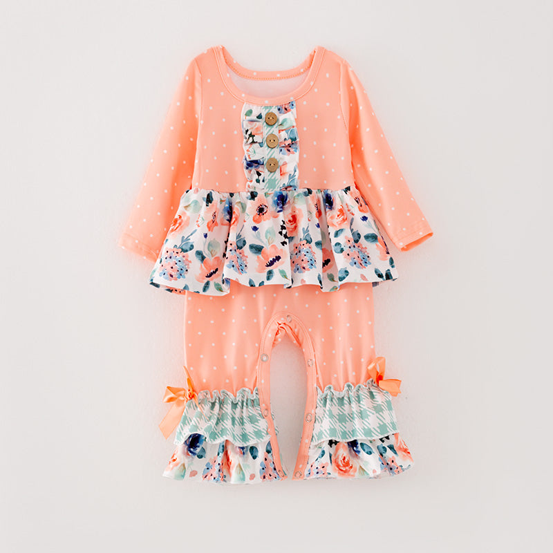 (In Stock G26-05-01)Baby Girls Orange Floral Print Romper