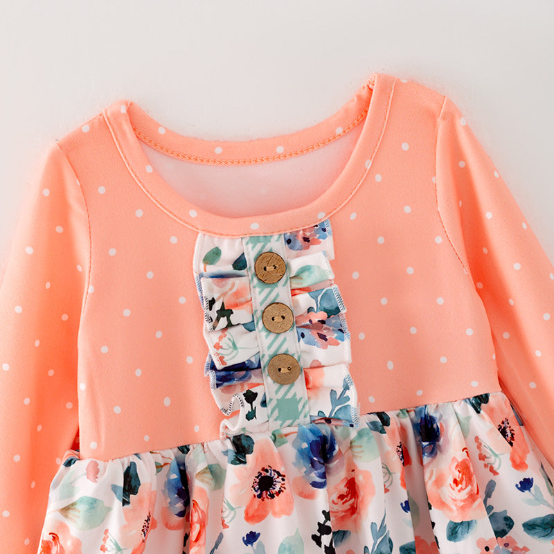 (In Stock G26-05-01)Baby Girls Orange Floral Print Romper