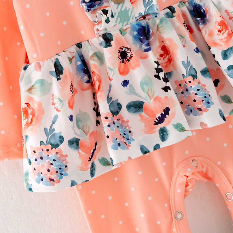(In Stock G26-05-01)Baby Girls Orange Floral Print Romper