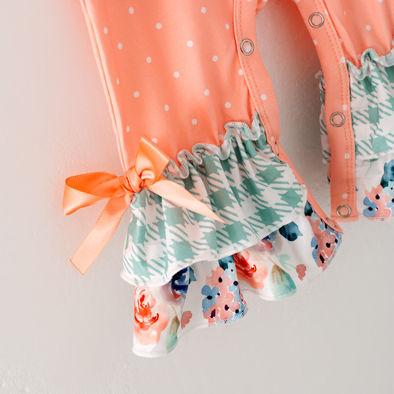 (In Stock G26-05-01)Baby Girls Orange Floral Print Romper