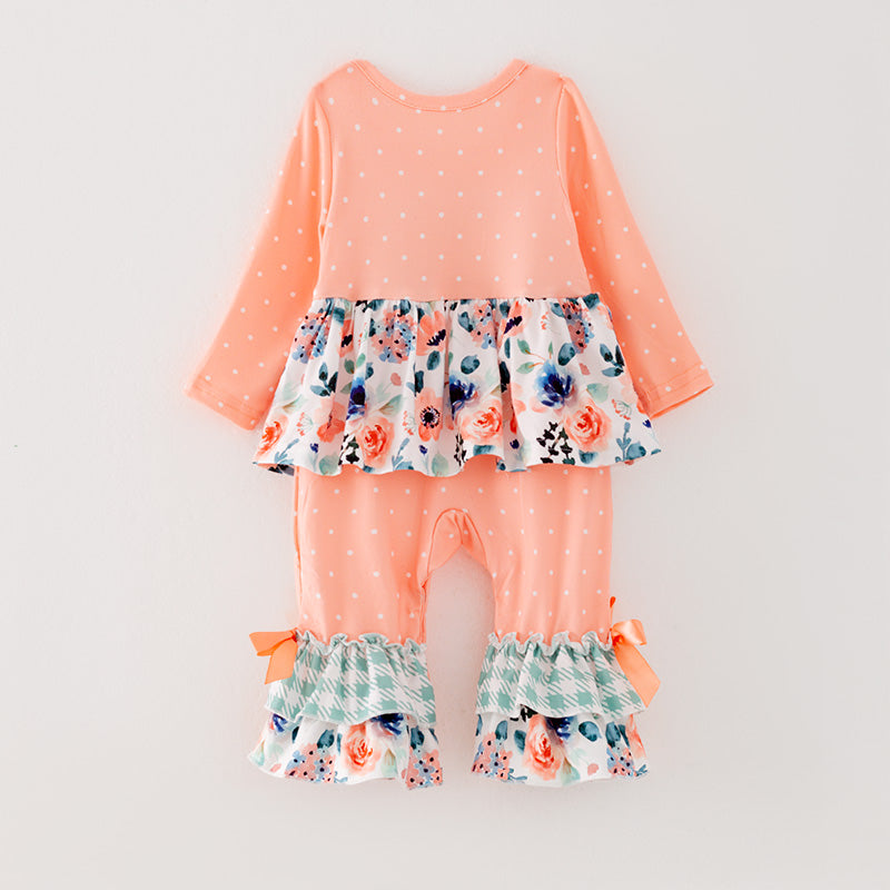 (In Stock G26-05-01)Baby Girls Orange Floral Print Romper