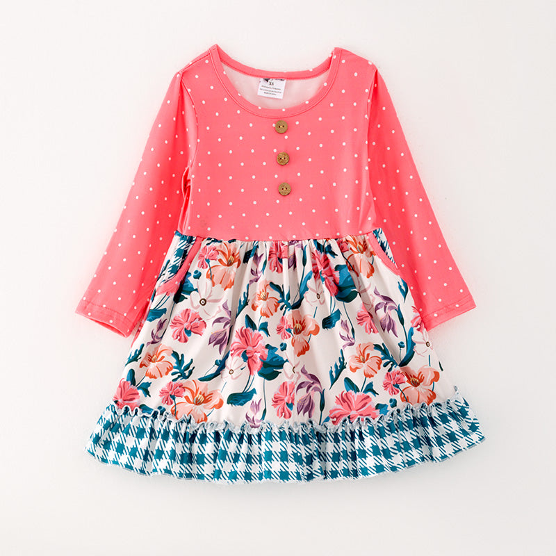 (In Stock G26-04-02)Girls Pink Floral Print Dress