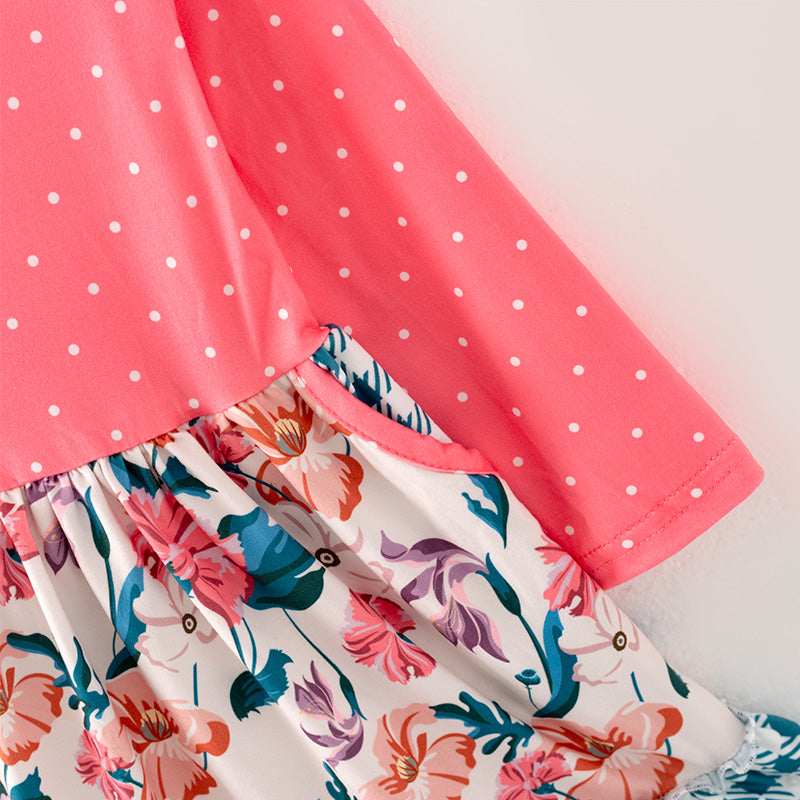 (In Stock G26-04-02)Girls Pink Floral Print Dress