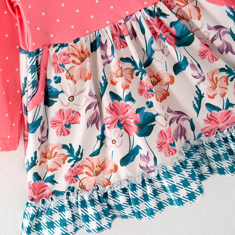 (In Stock G26-04-02)Girls Pink Floral Print Dress