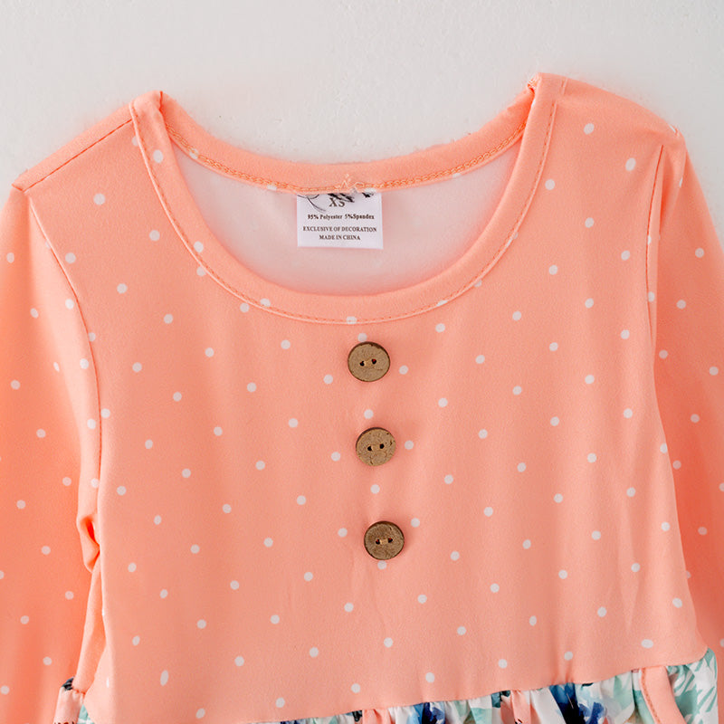 (In Stock G26-04-01)Girls Orange Floral Print Dress