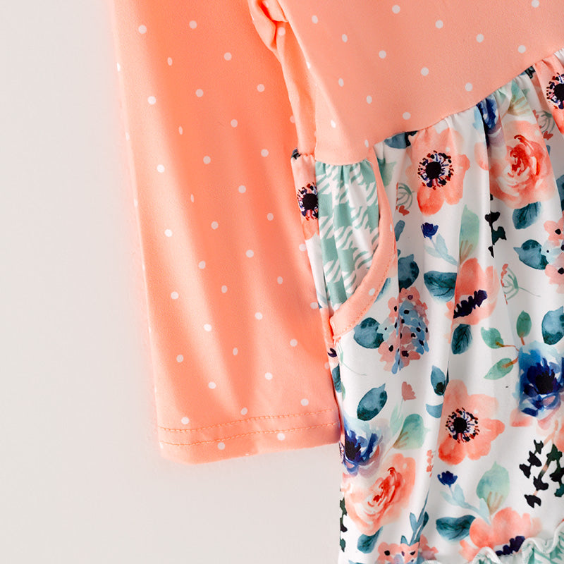 (In Stock G26-04-01)Girls Orange Floral Print Dress