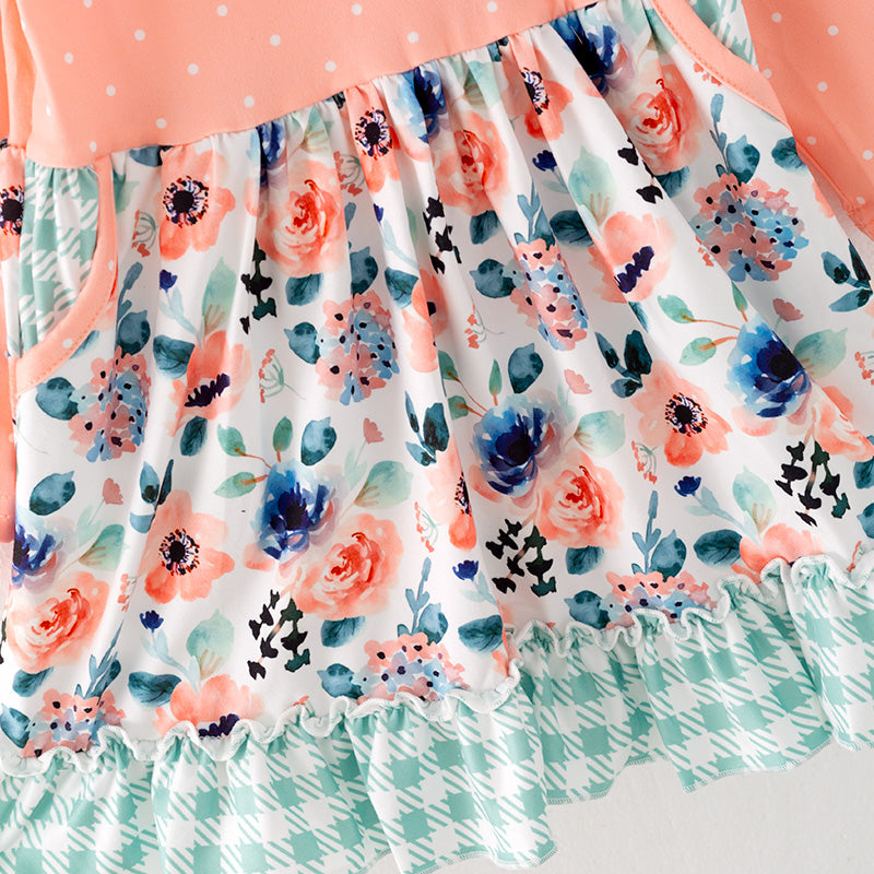 (In Stock G26-04-01)Girls Orange Floral Print Dress