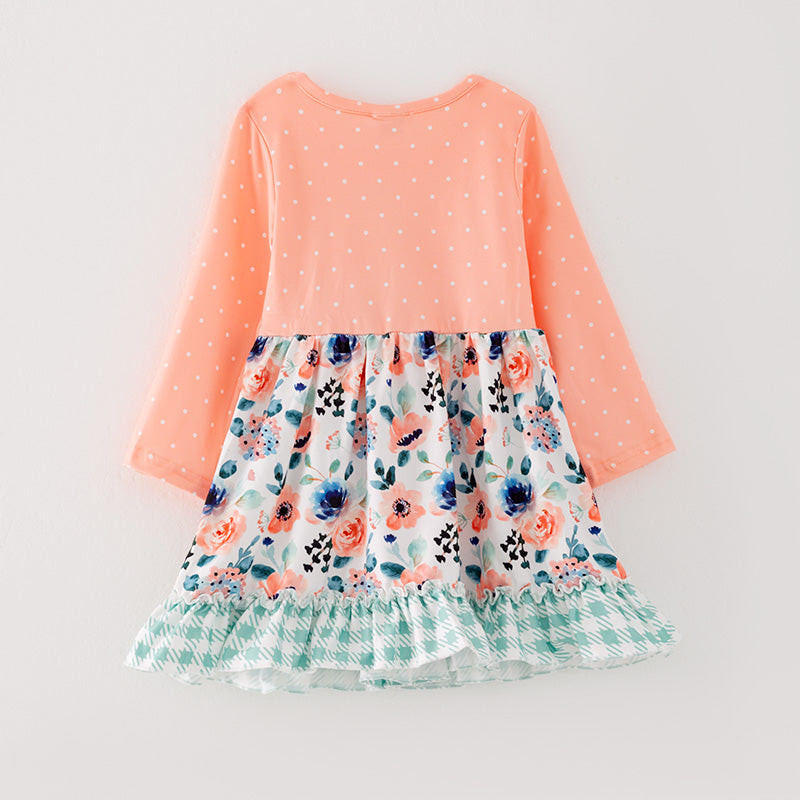 (In Stock G26-04-01)Girls Orange Floral Print Dress