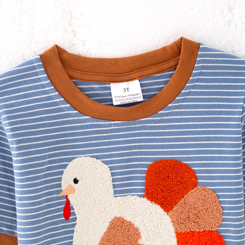 (In Stock)Boys Thanksgiving Turkey Chenille Patches Cotton Top