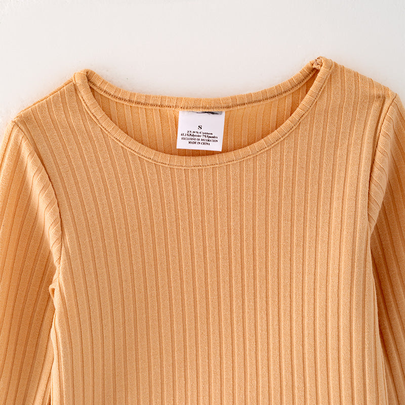 (In Stock G26-04-02)Girls Beige Top Striped Skirt Set