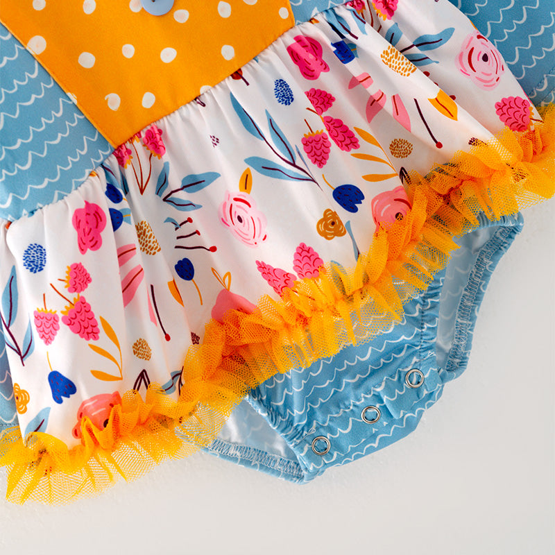 (In Stock G28-04-02)Baby Girls Floral Print Blue Sleeve Romper