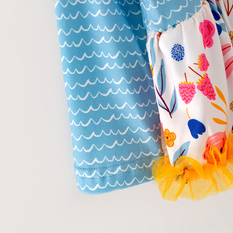 (In Stock G28-04-02)Baby Girls Floral Print Blue Sleeve Romper