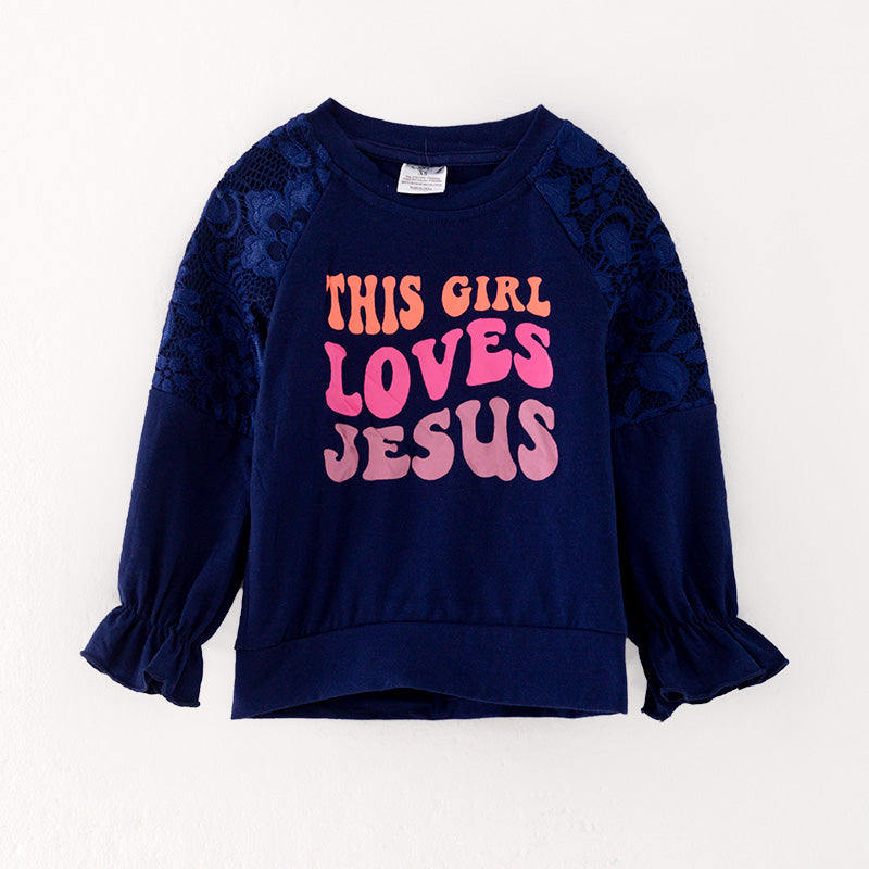 (In Stock G26-05-02)Girls Jesus Print T-shirt