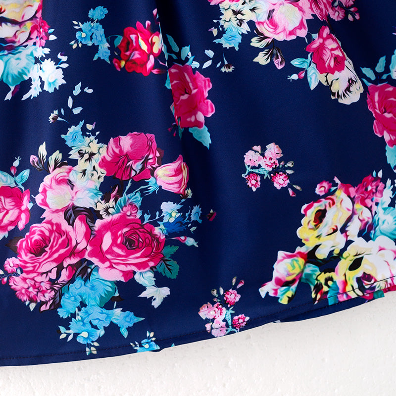 (In Stock)Girls Fall Floral Print Smocked Dress