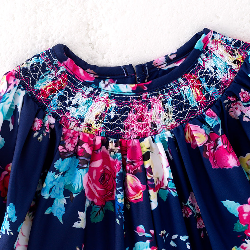 (In Stock)Toddler Girls Fall Floral Print Smocked Romper
