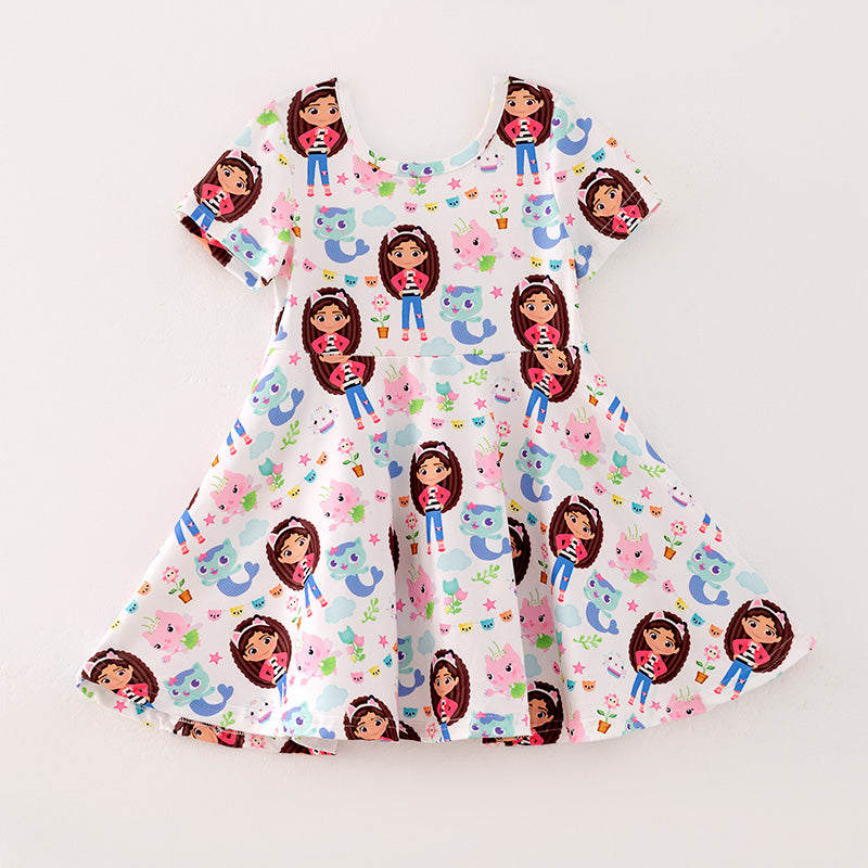 (In Stock)Girls Spring and Summer Cartoon Print Party Dress