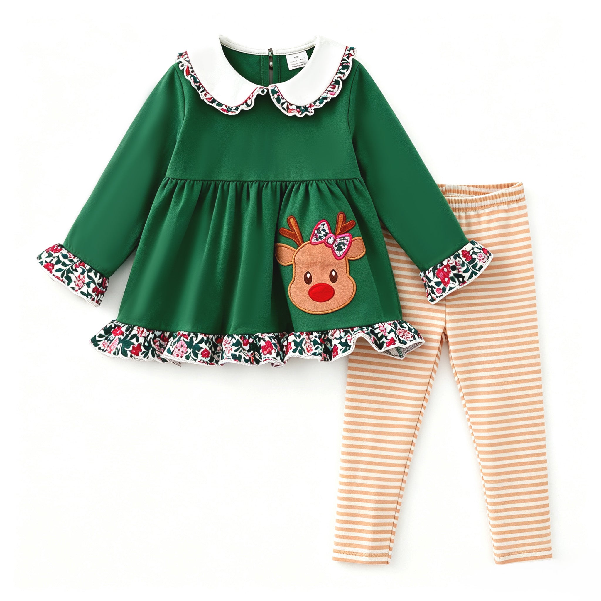 (In Stock)Girls Christmas Elk Applique Outfit Set