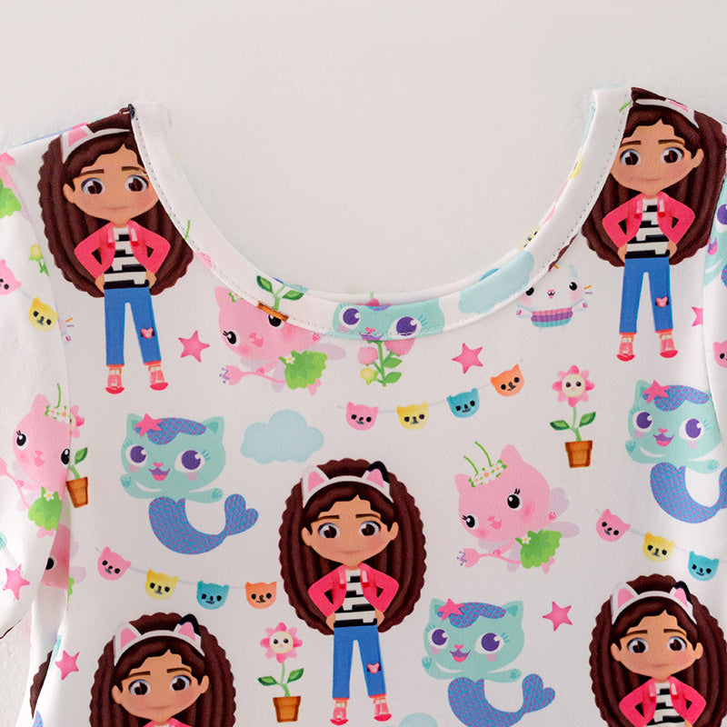 (In Stock)Girls Spring and Summer Cartoon Print Party Dress