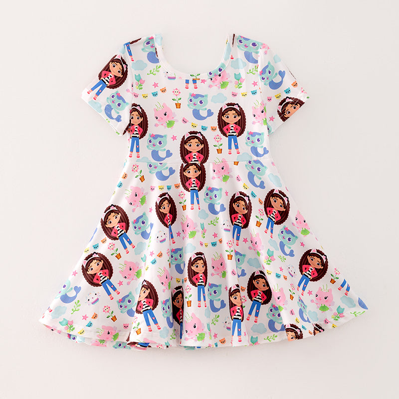 (In Stock)Girls Spring and Summer Cartoon Print Party Dress