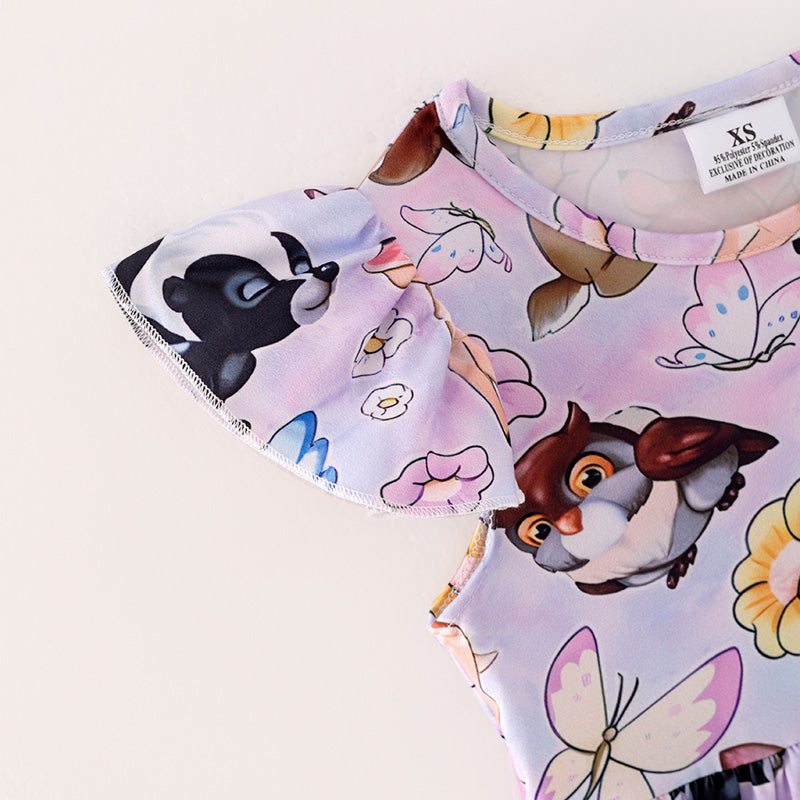 (In Stock)Girls Spring and Summer Deer Print Flying Sleeve Dress