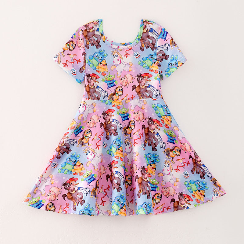 (In Stock)Girls Spring and Summer Cartoon Character Print Dress